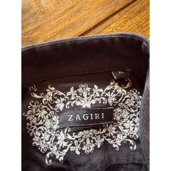 Zagiri Men's Navy Blue Embroidered Stitching Button Down Shirt Size XL - Picture 4 of 6